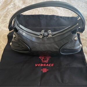 Versace Black Shoulder Bag with Leather Material and Zipper Closure